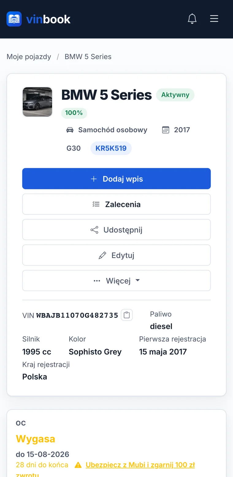 Profil pojazdu na komputerze