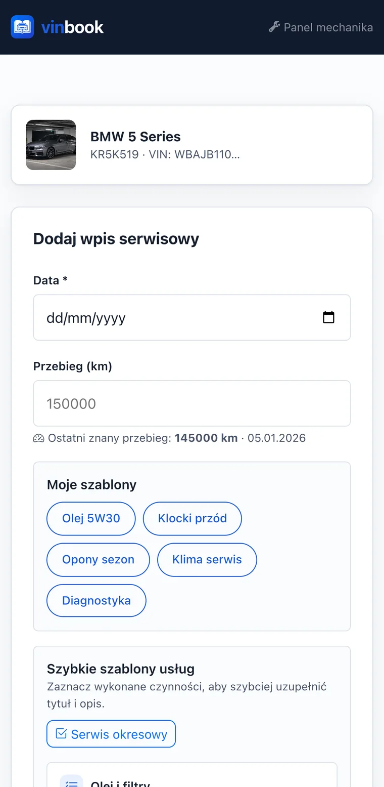 Mechanik dodający wpis serwisowy przez QR