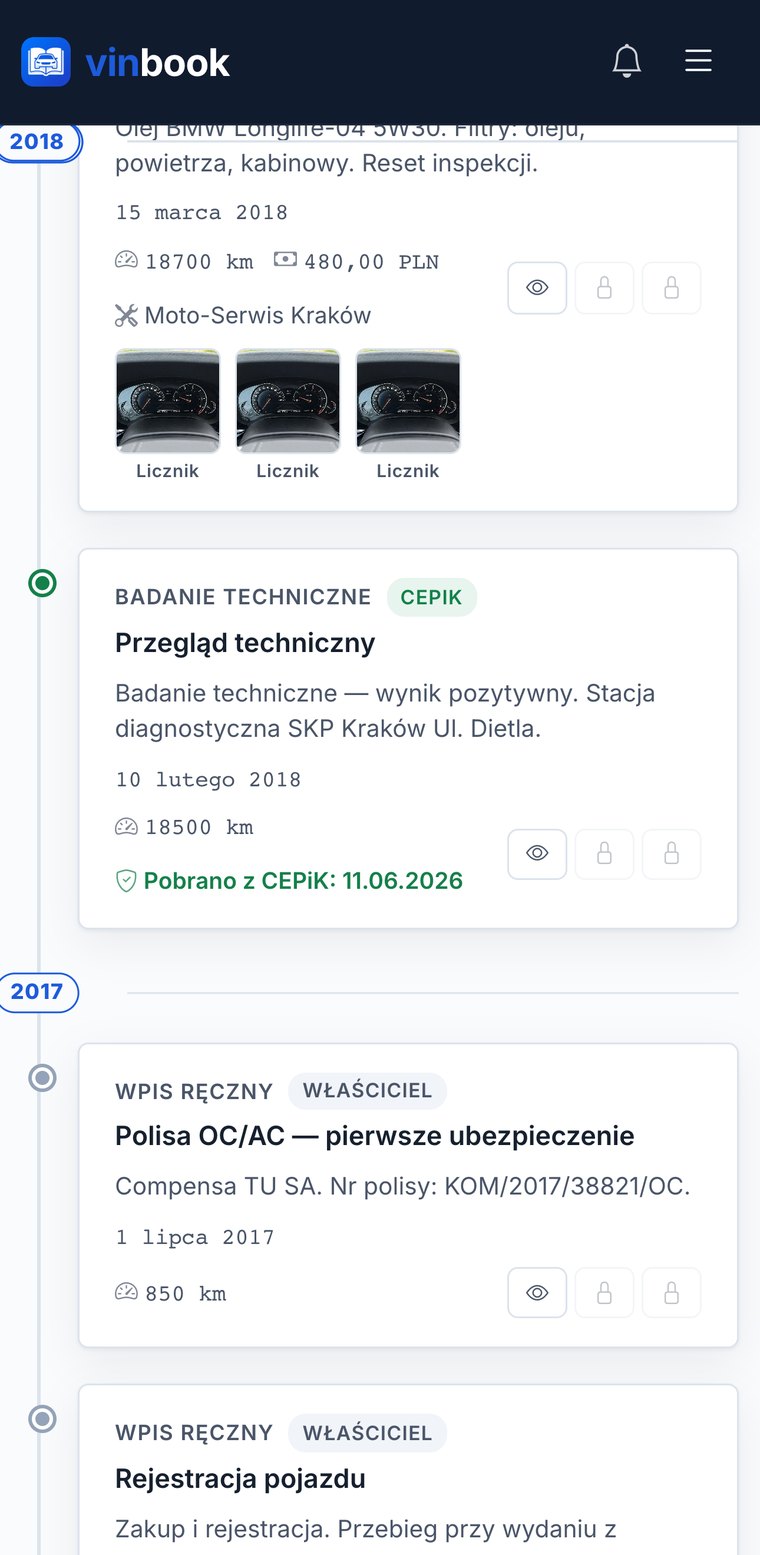 Oś czasu historii serwisowej na telefonie